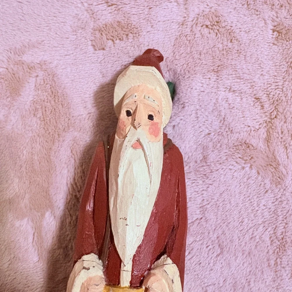 Vintage Christmas Wooden Carved Hand Painted Santa Claus With Christmas‎ Tree